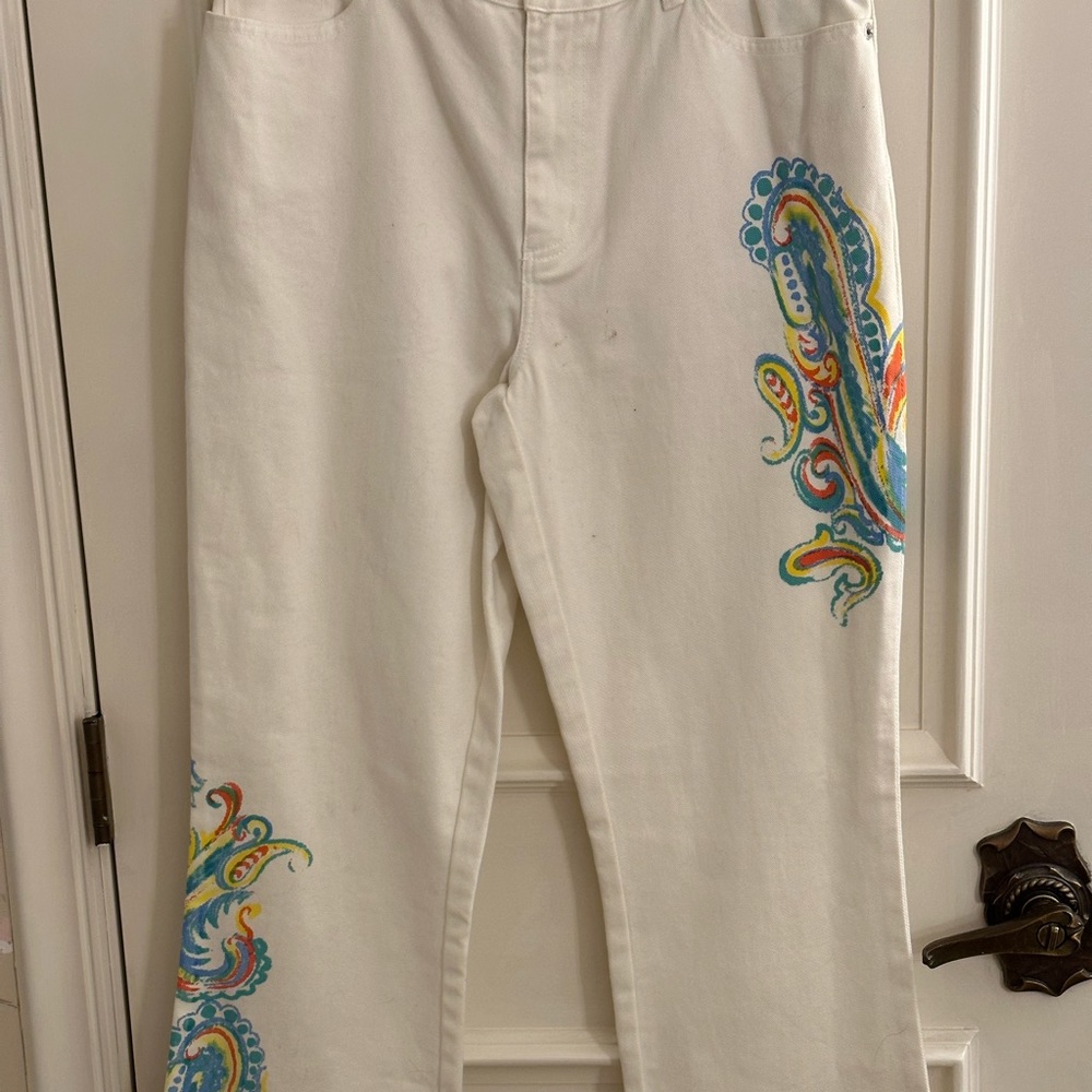 LAUREN Jean Flared Paisley White Denim Jeans *BRAND NEW*. VINTAGE